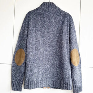 Lucky Brand Men’s Zip-up Elbow Patch Sweater Blue Marled Size Small Cotton Wool